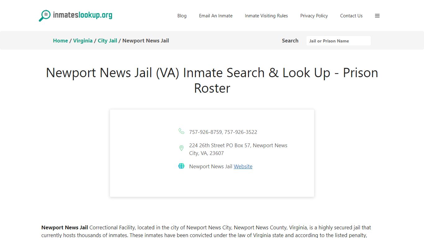 Newport News Jail (VA) Inmate Search & Look Up - Prison Roster